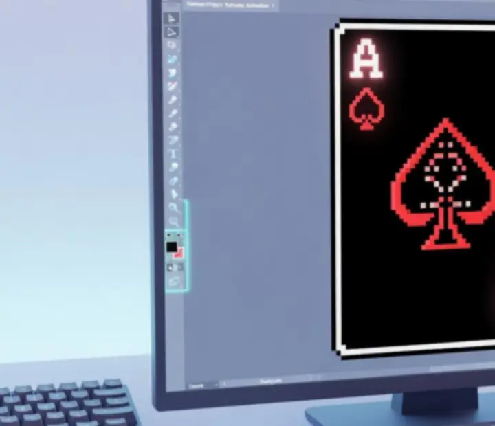 Zbliżenie na karty w stylu pixel art z pastelowymi kolorami